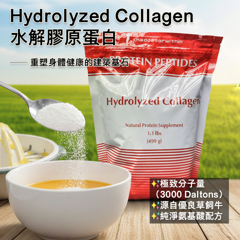 (預訂PRE-ORDER)【極致吸收】水解膠原蛋白胜肽 (Hydrolyzed Collagen) | 3000Da 微分子 | 關節修復 & 皮膚緊緻 | 純淨無添加499克/袋 —— 重塑身體健康的建築基石