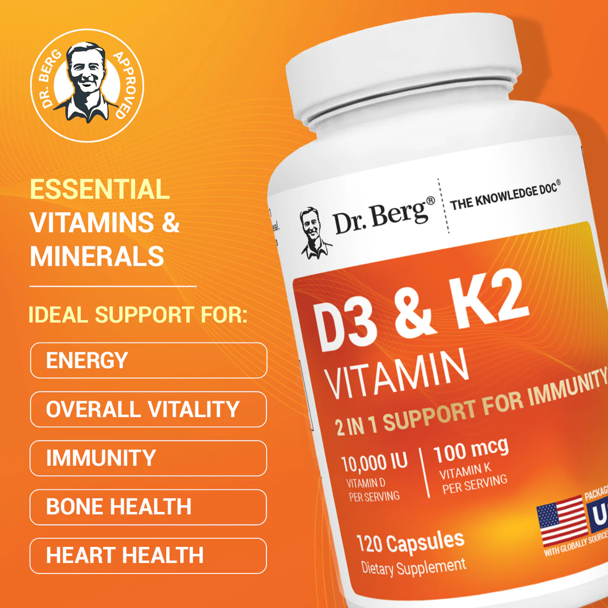 (預訂PRE-ORDER)【黃金補鈣搭檔/舒緩眩暈】Dr. Berg 頂級維他命D3+K2 複合配方 | 改善骨質疏鬆 提升免疫力 告別轉季敏感 生酮斷食補品Dr. Berg's Vitamin D3 K2｜维生素D3&K2