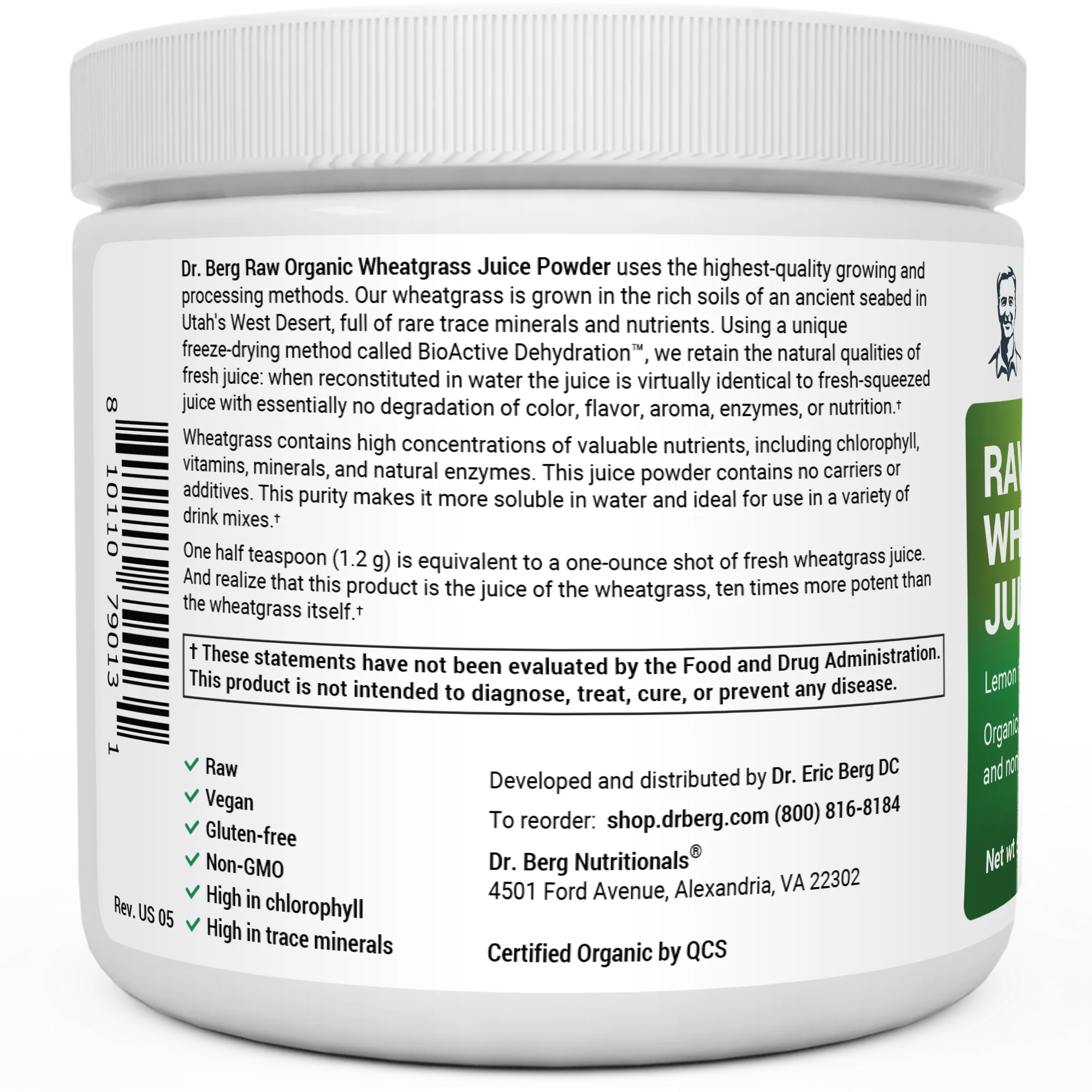 (預訂PRE-ORDER)Organic Raw Wheatgrass Juice Powder Lemon｜有機生小麥草汁粉檸檬164G