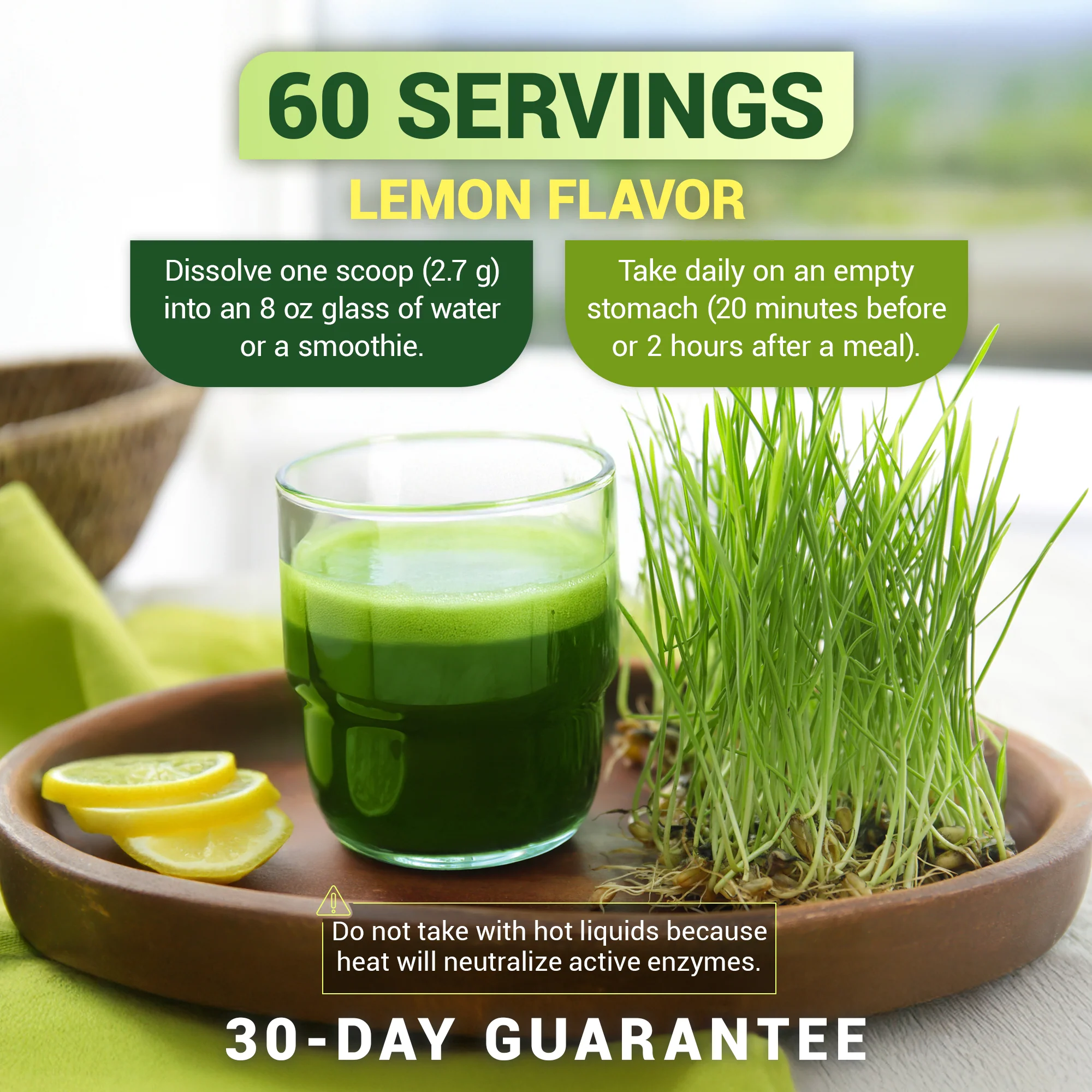 (預訂PRE-ORDER)Organic Raw Wheatgrass Juice Powder Lemon｜有機生小麥草汁粉檸檬164G