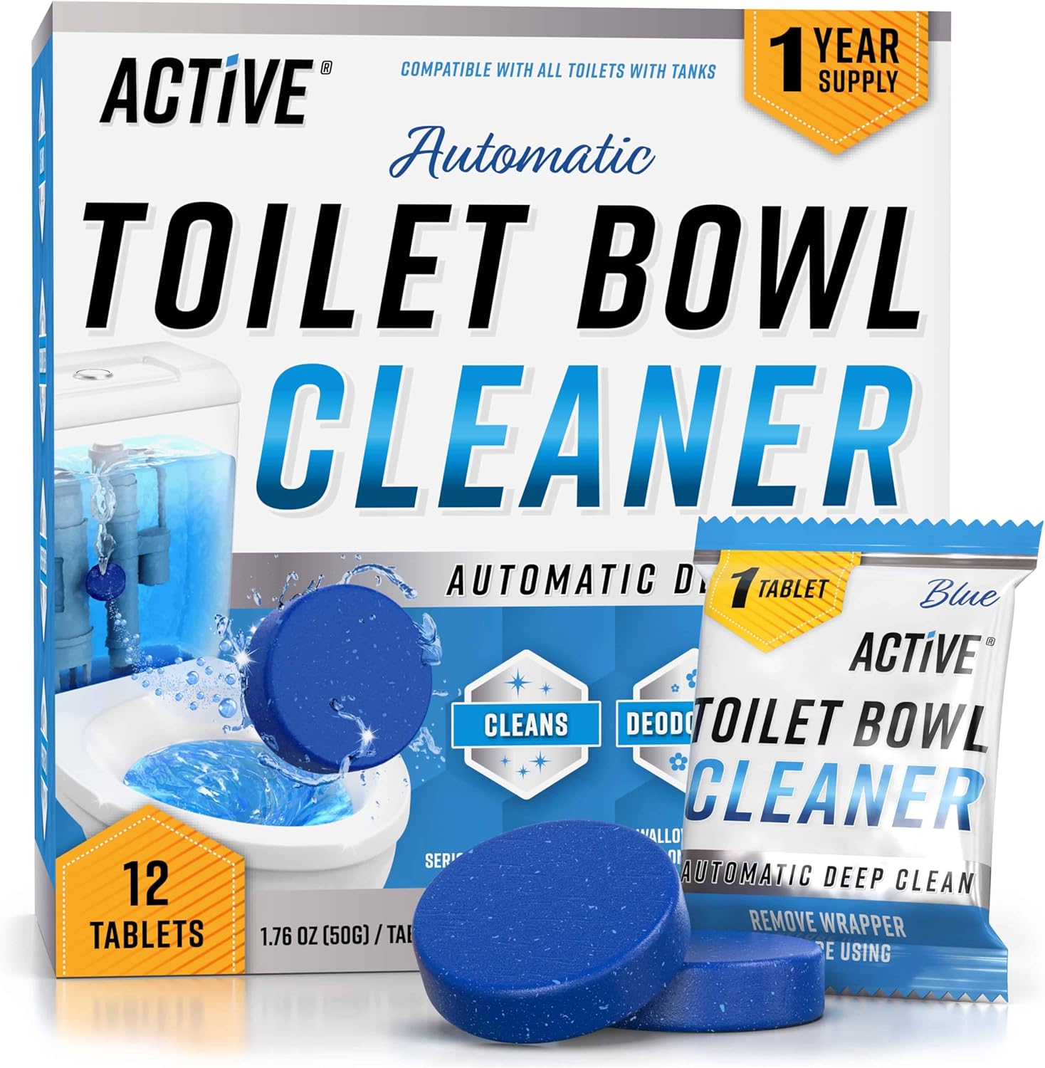 (預訂PRE-ORDER)ACTIVE 自動馬桶清潔劑、藍膠馬桶水箱清潔劑、化糞池安全硬水環去漬劑、除味劑重型馬桶清潔與除臭劑、Fresh Sway - 12 片