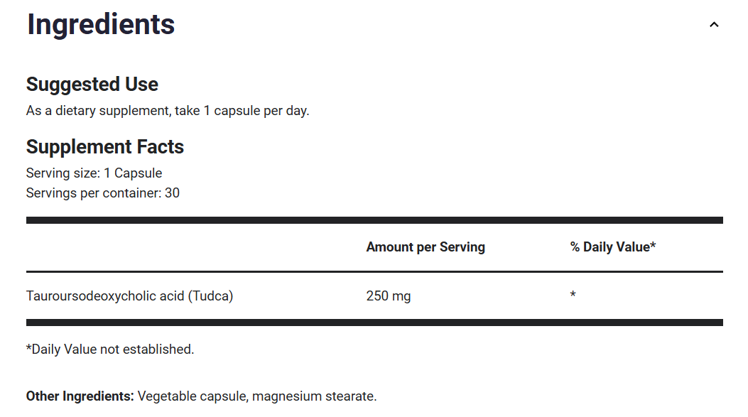 (預訂PRE-ORDER)TUDCA - 250 毫克牛磺熊去氧膽酸 - 30 粒素食膠囊(TUDCA - 250 mg of Tauroursodeoxycholic Acid - 30 Vegetable Capsules)