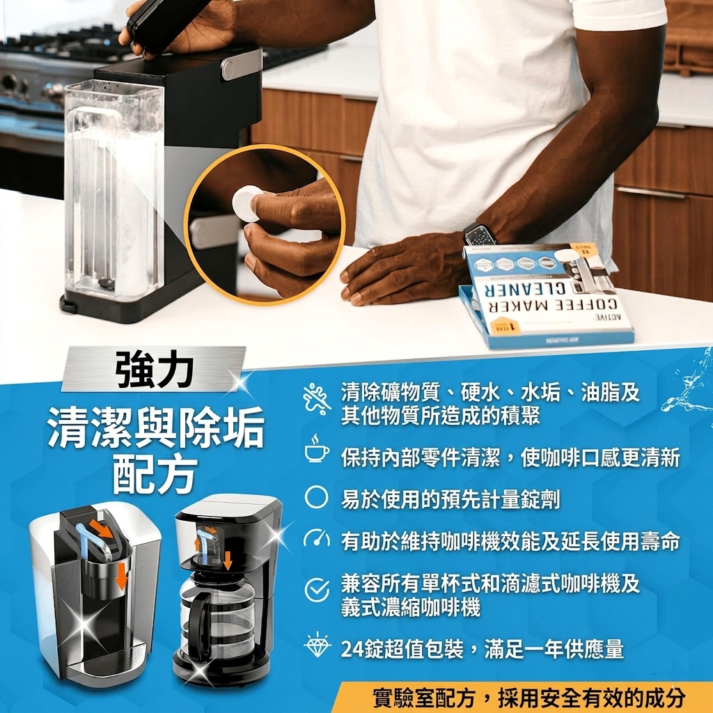 (預訂PRE-ORDER)咖啡機全效清潔除垢片 (24片裝) | 支援 Nespresso、Keurig、Ninja、Delonghi、Miele、咖啡壺除垢與清潔片、去垢滴漏咖啡及義式咖啡機